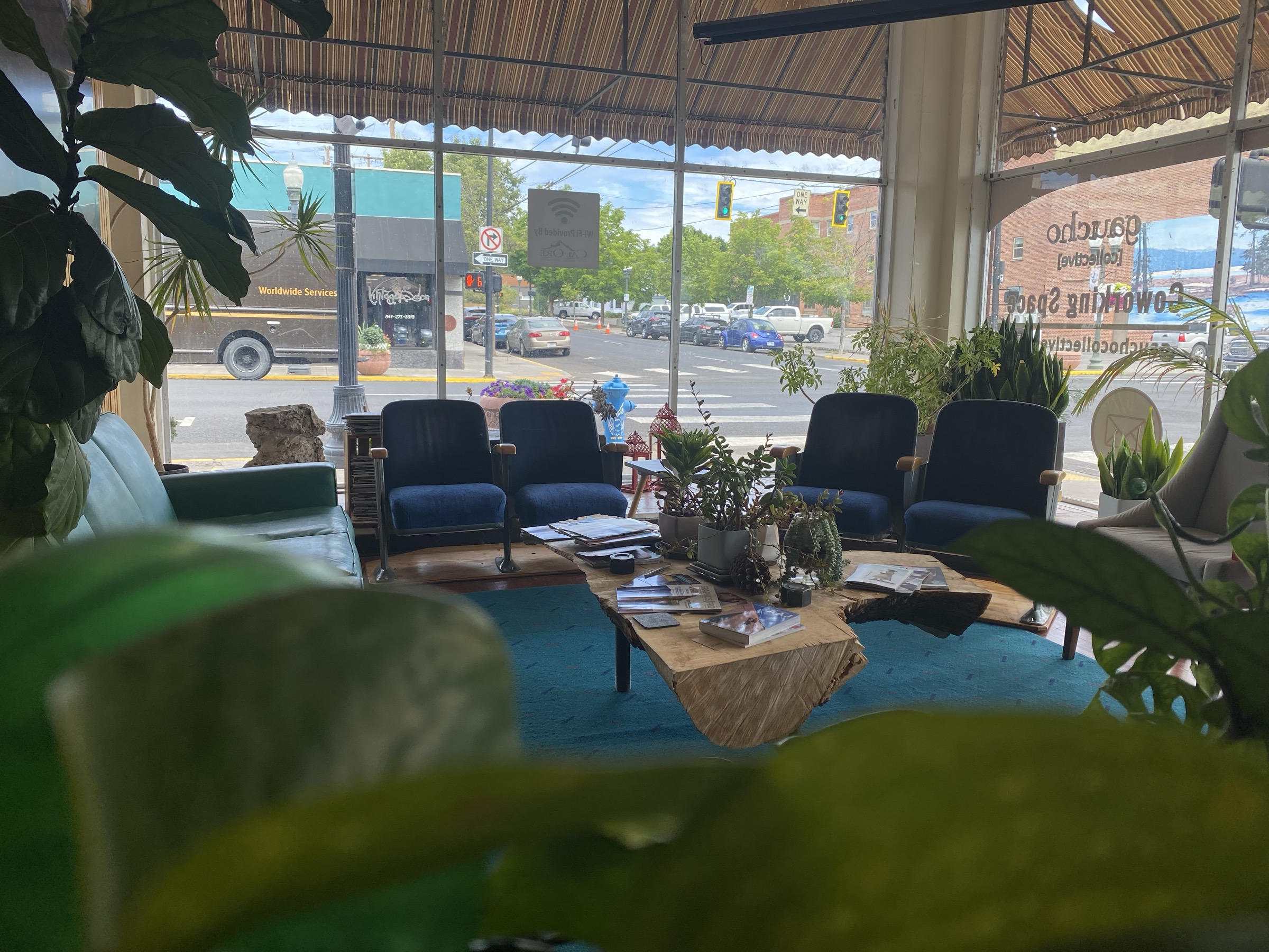 The main open coworking floor at Gaucho Lounge in downtown Klamath Falls